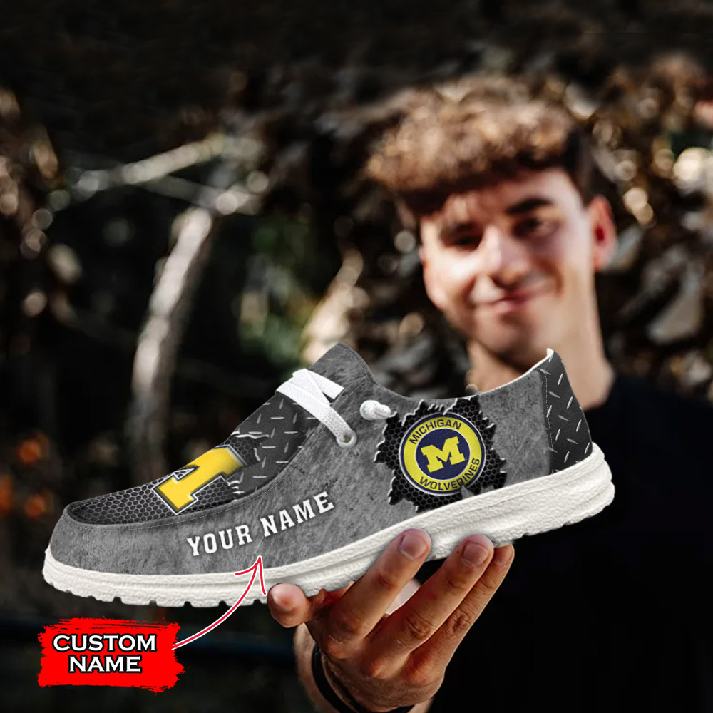 JWFancy NCAA Michigan Wolverines Hey Dude Shoes Wally Men's Lace Up Loafers Comfortable For Men And Women