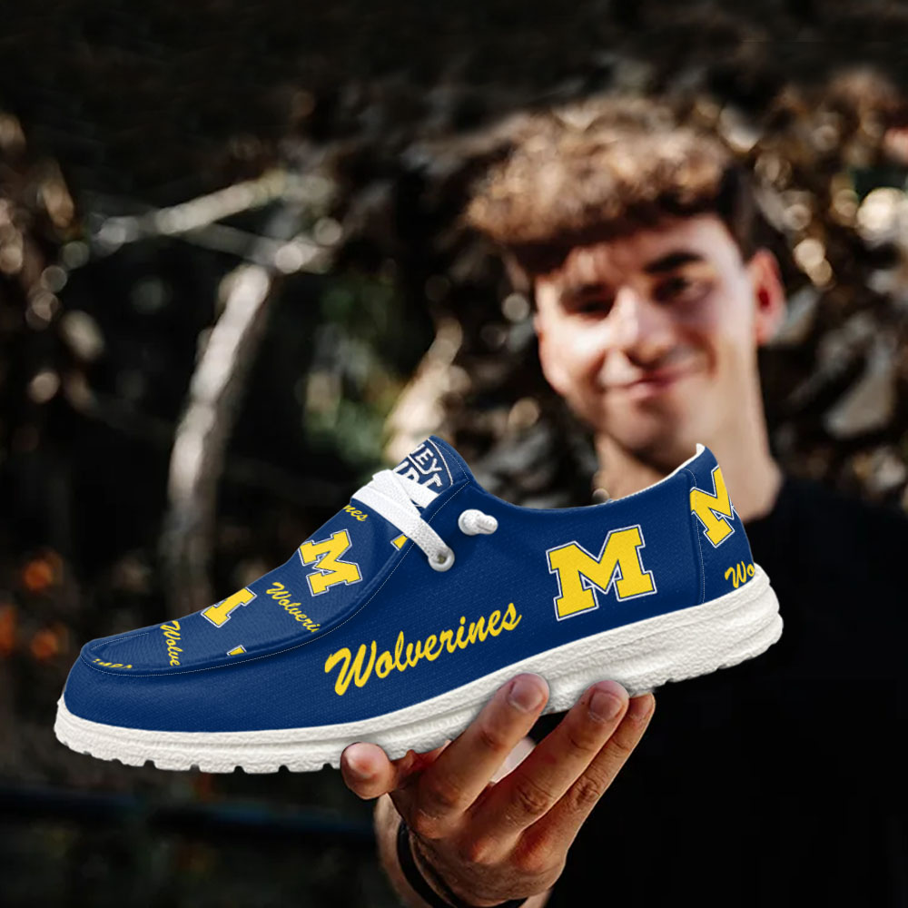 JWFancy NCAA Michigan Wolverines Hey Dude Shoes Wally Men's Lace Up Loafers Comfortable For Men And Women