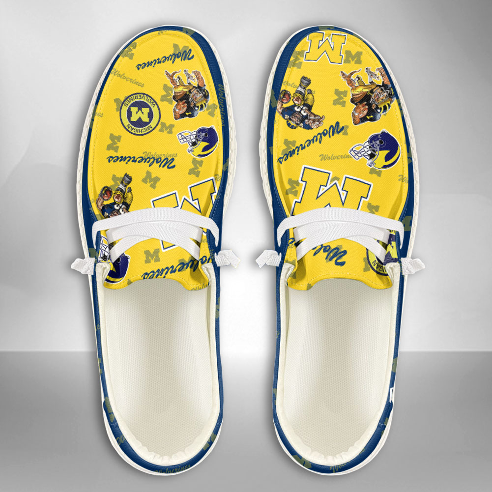 JWFancy NCAA Michigan Wolverines Hey Dude Shoes Wally Men's Lace Up Loafers Comfortable For Men And Women
