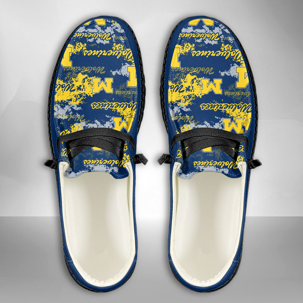 JWFancy NCAA Michigan Wolverines Hey Dude Shoes Wally Men's Lace Up Loafers Comfortable For Men And Women