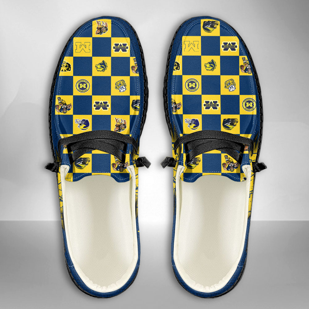 JWFancy NCAA Michigan Wolverines Hey Dude Shoes Wally Men's Lace Up Loafers Comfortable For Men And Women