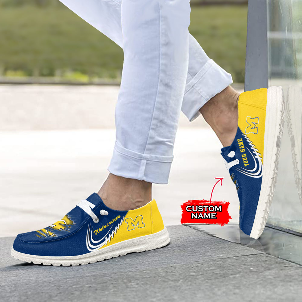JWFancy NCAA Michigan Wolverines Hey Dude Shoes Wally Men's Lace Up Loafers Comfortable For Men And Women