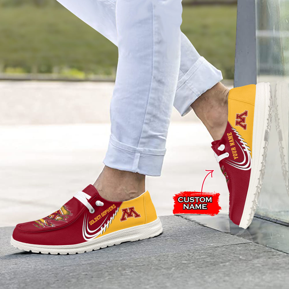 JWFancy NCAA Minnesota Golden Gophers Hey Dude Shoes Wally Men's Lace Up Loafers Comfortable For Men And Women