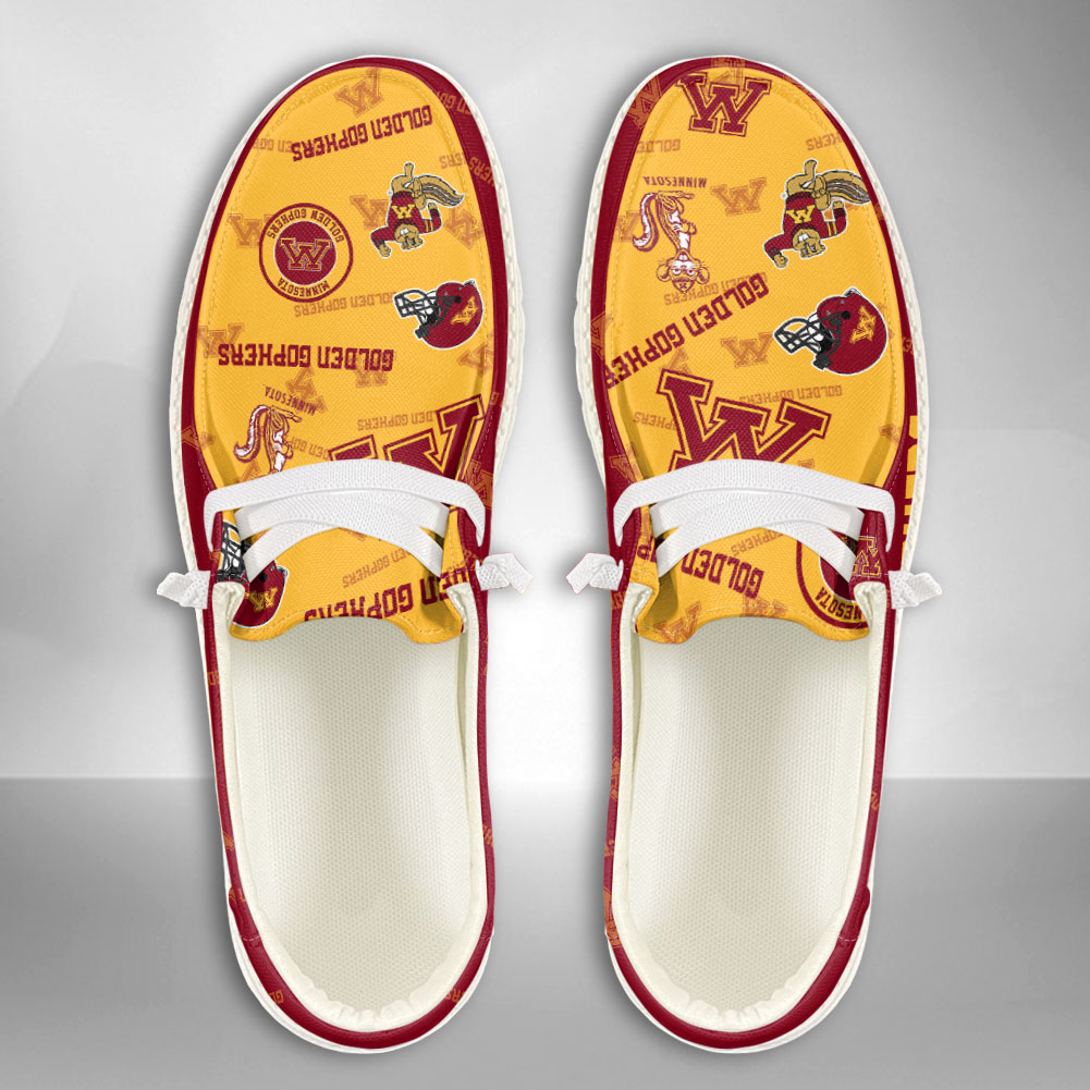 JWFancy NCAA Minnesota Golden Gophers Hey Dude Shoes Wally Men's Lace Up Loafers Comfortable For Men And Women