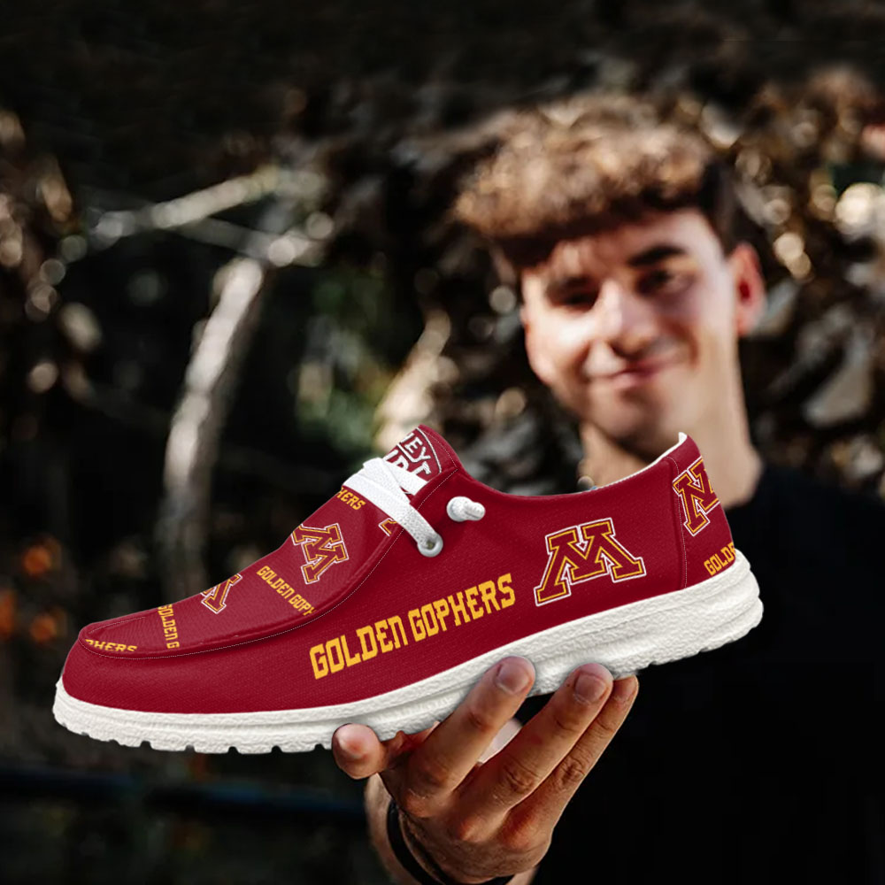 JWFancy NCAA Minnesota Golden Gophers Hey Dude Shoes Wally Men's Lace Up Loafers Comfortable For Men And Women