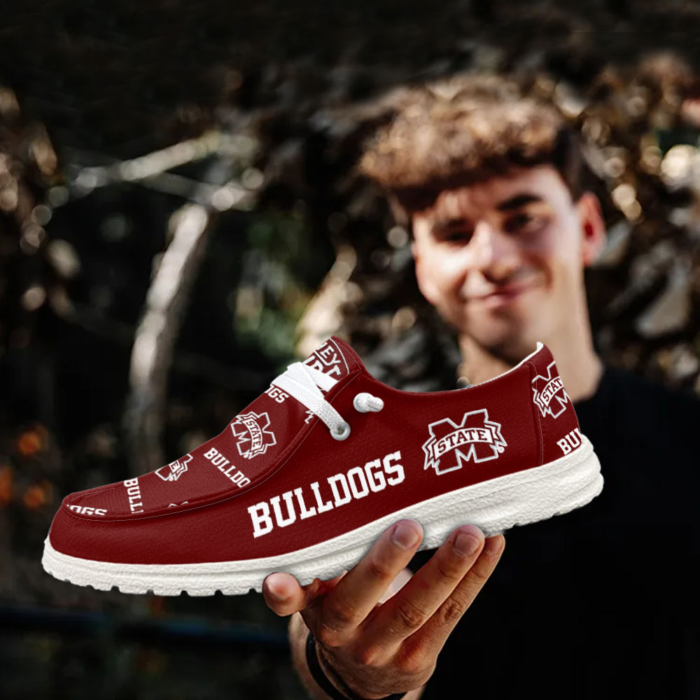 JWFancy NCAA Mississippi State Bulldogs Hey Dude Shoes Wally Men's Lace Up Loafers Comfortable For Men And Women