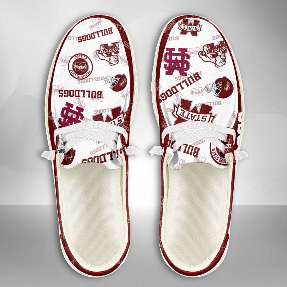 JWFancy NCAA Mississippi State Bulldogs Hey Dude Shoes Wally Men's Lace Up Loafers Comfortable For Men And Women