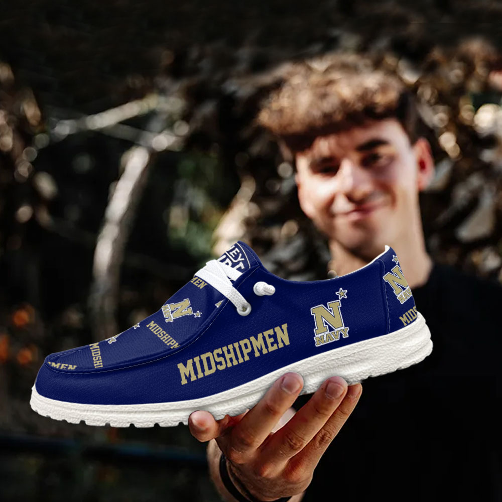 JWFancy NCAA Navy Midshipmen Hey Dude Shoes Wally Men's Lace Up Loafers Comfortable For Men And Women