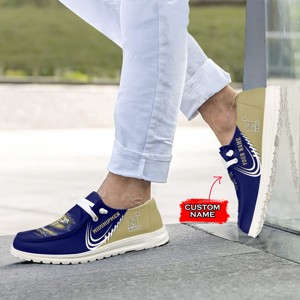 JWFancy NCAA Navy Midshipmen Hey Dude Shoes Wally Men's Lace Up Loafers Comfortable For Men And Women