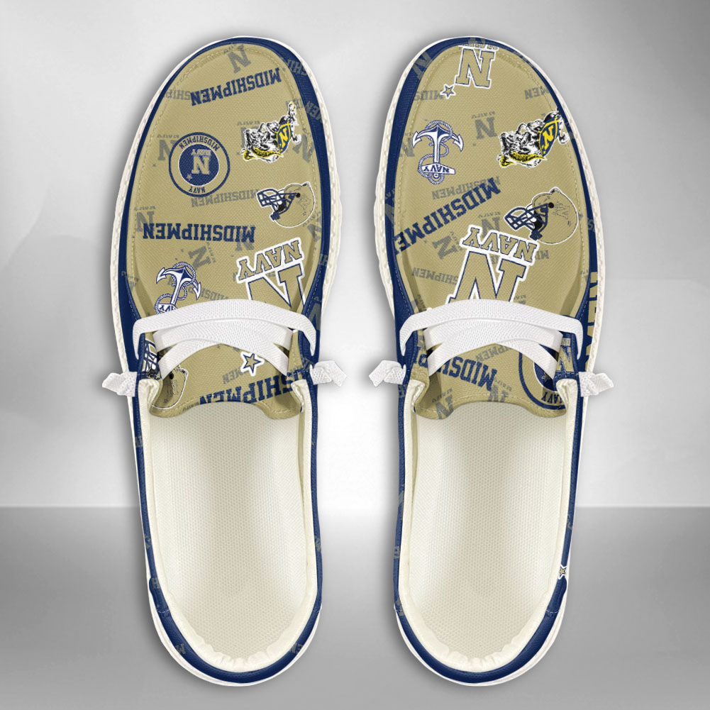 JWFancy NCAA Navy Midshipmen Hey Dude Shoes Wally Men's Lace Up Loafers Comfortable For Men And Women