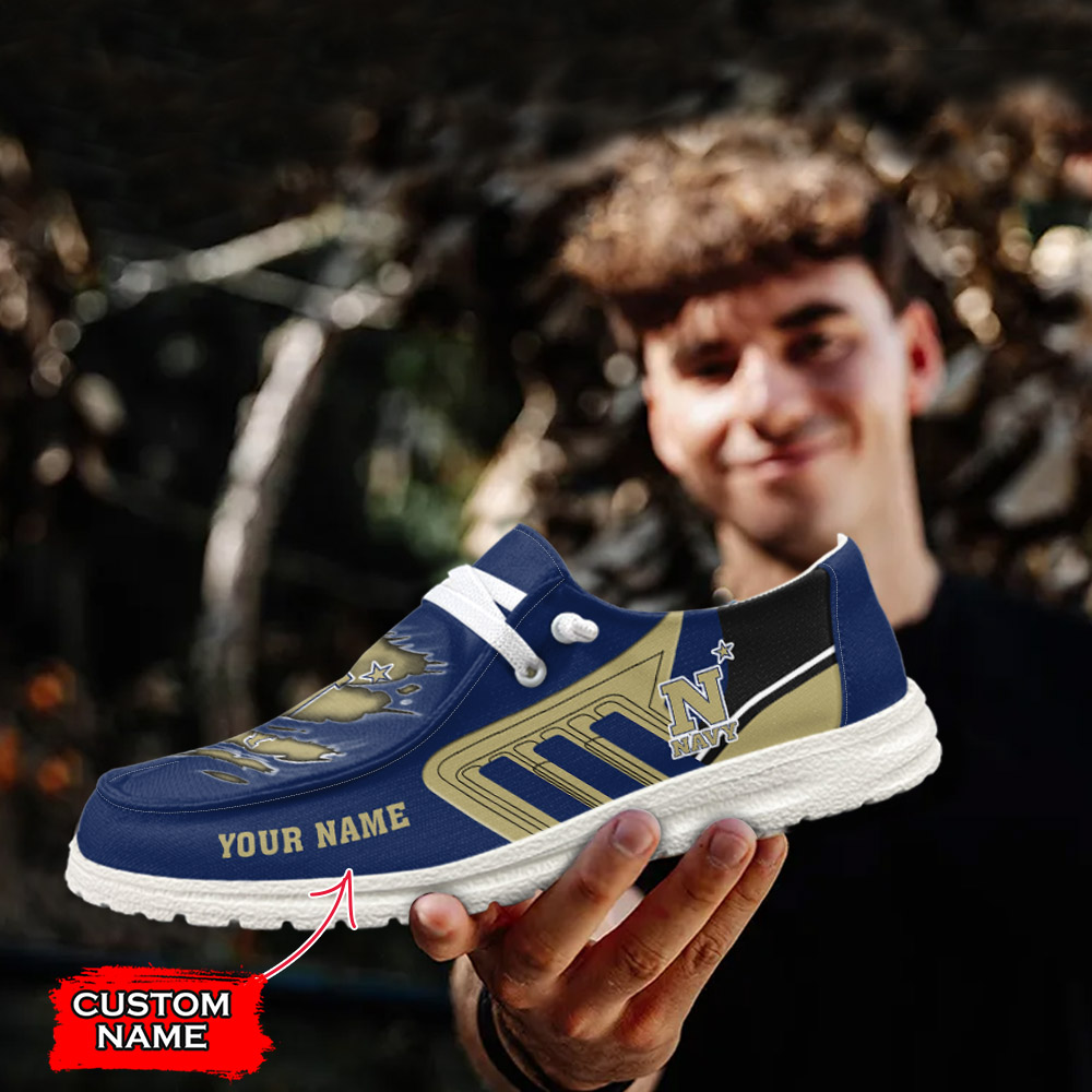 JWFancy NCAA Navy Midshipmen Hey Dude Shoes Wally Men's Lace Up Loafers Comfortable For Men And Women
