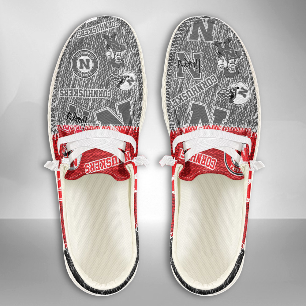 JWFancy NCAA Nebraska Cornhuskers Hey Dude Shoes Wally Men's Lace Up Loafers Comfortable For Men And Women