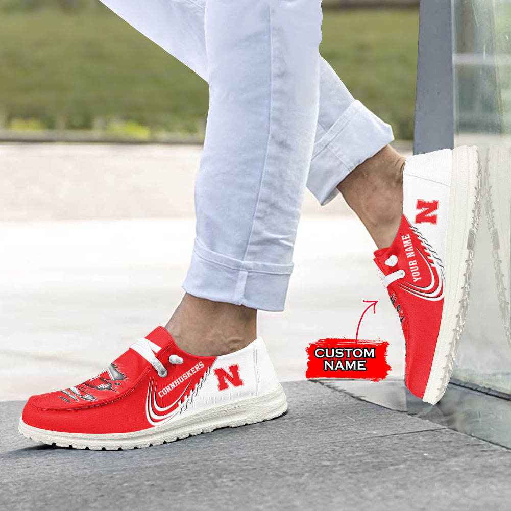 JWFancy NCAA Nebraska Cornhuskers Hey Dude Shoes Wally Men's Lace Up Loafers Comfortable For Men And Women