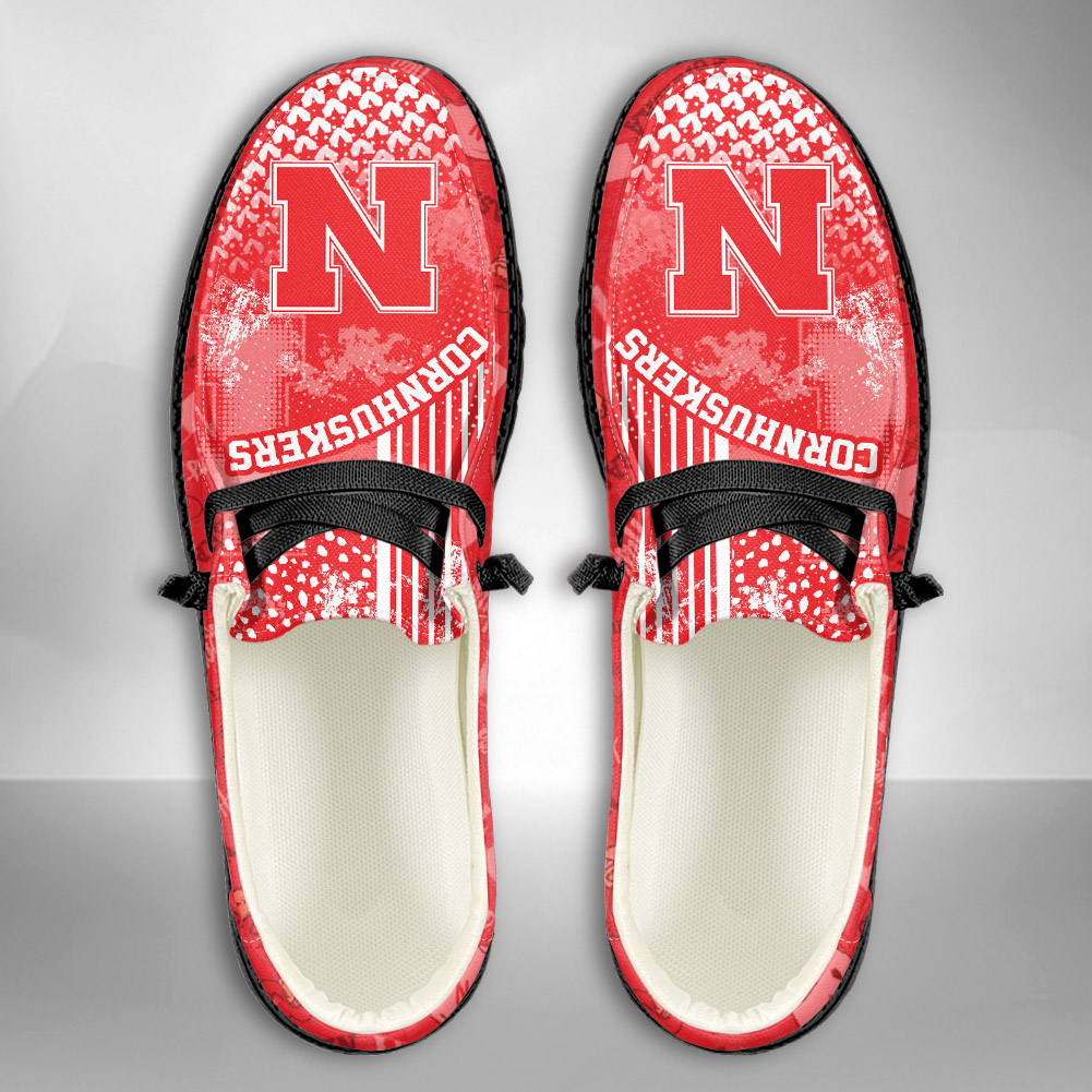 JWFancy NCAA Nebraska Cornhuskers Hey Dude Shoes Wally Men's Lace Up Loafers Comfortable For Men And Women