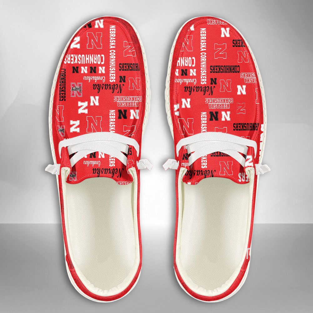 JWFancy NCAA Nebraska Cornhuskers Hey Dude Shoes Wally Men's Lace Up Loafers Comfortable For Men And Women