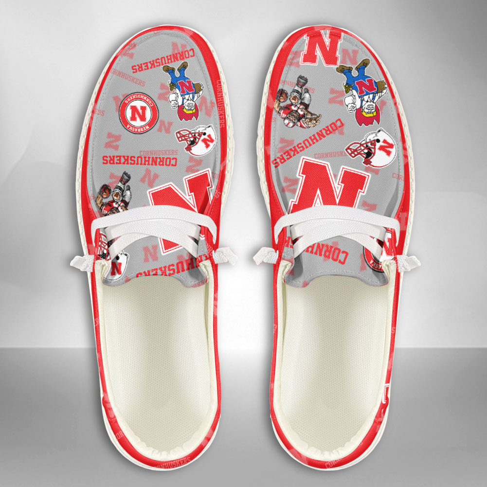 JWFancy NCAA Nebraska Cornhuskers Hey Dude Shoes Wally Men's Lace Up Loafers Comfortable For Men And Women