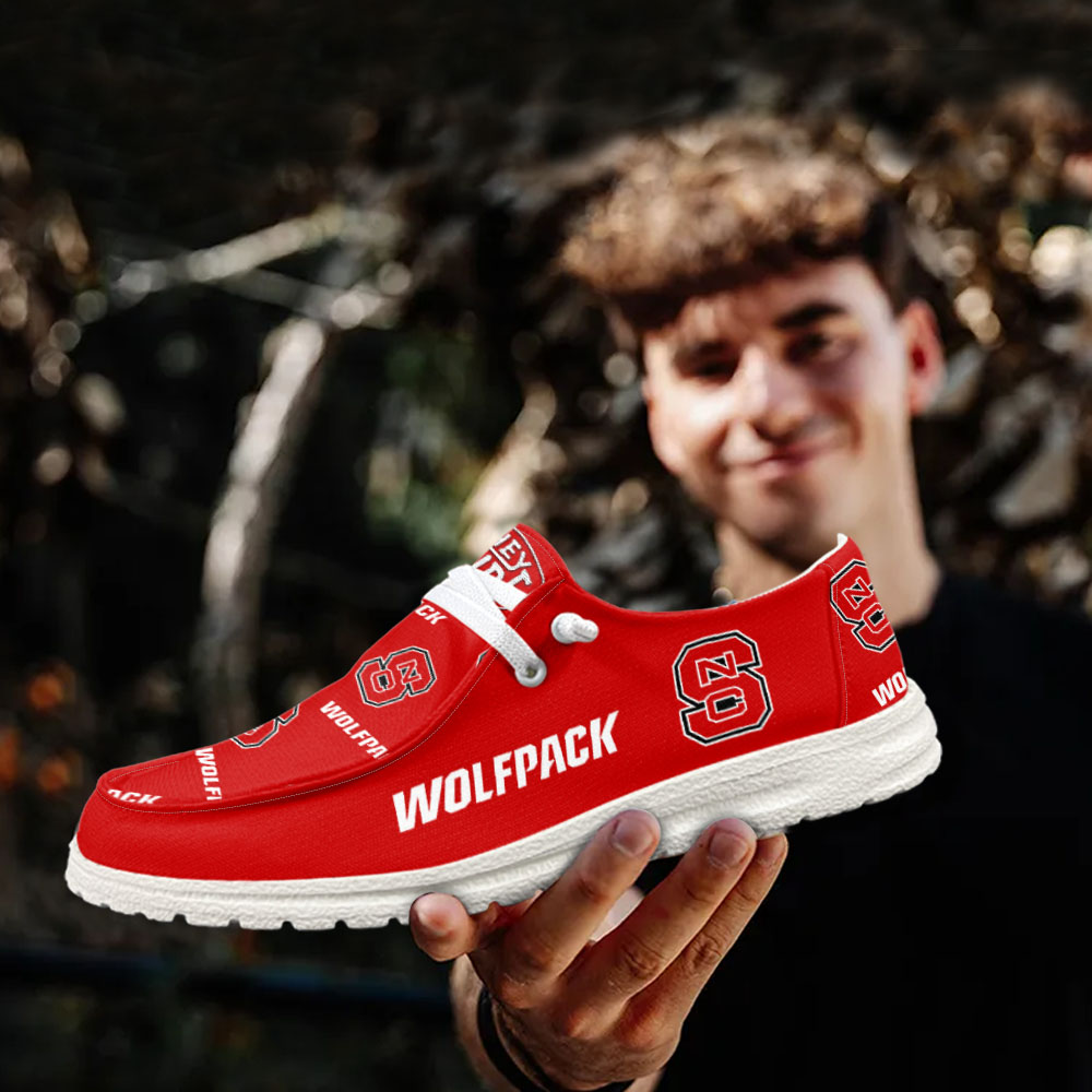JWFancy NCAA North Carolina State Wolfpack Hey Dude Shoes Wally Men's Lace Up Loafers Comfortable For Men And Women