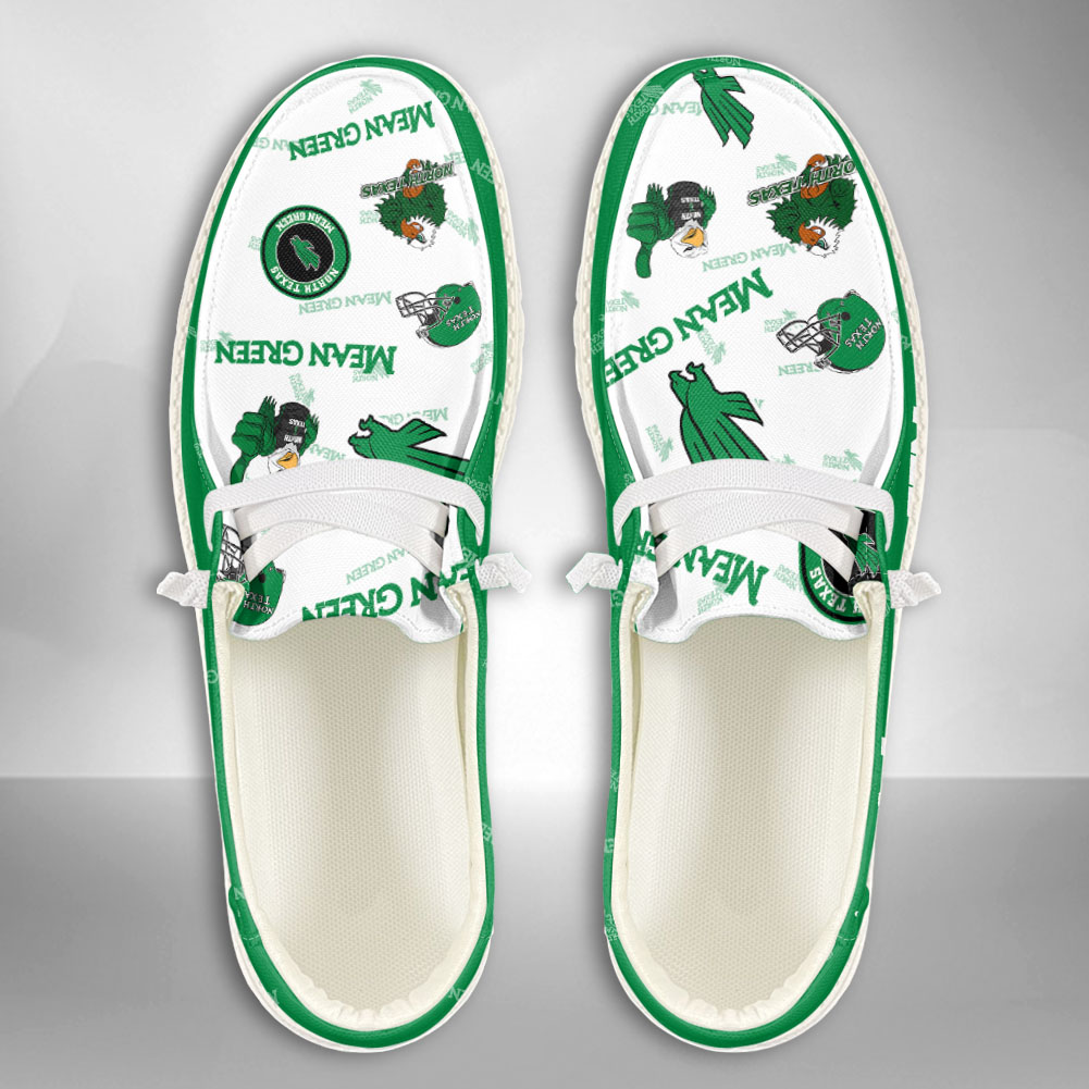 JWFancy NCAA North Texas Mean Green Hey Dude Shoes Wally Men's Lace Up Loafers Comfortable For Men And Women