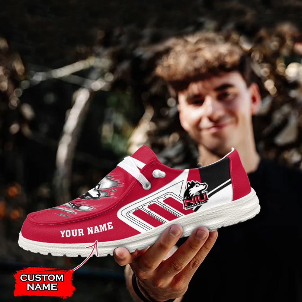 JWFancy NCAA Northern Illinois Huskies Hey Dude Shoes Wally Men's Lace Up Loafers Comfortable For Men And Women