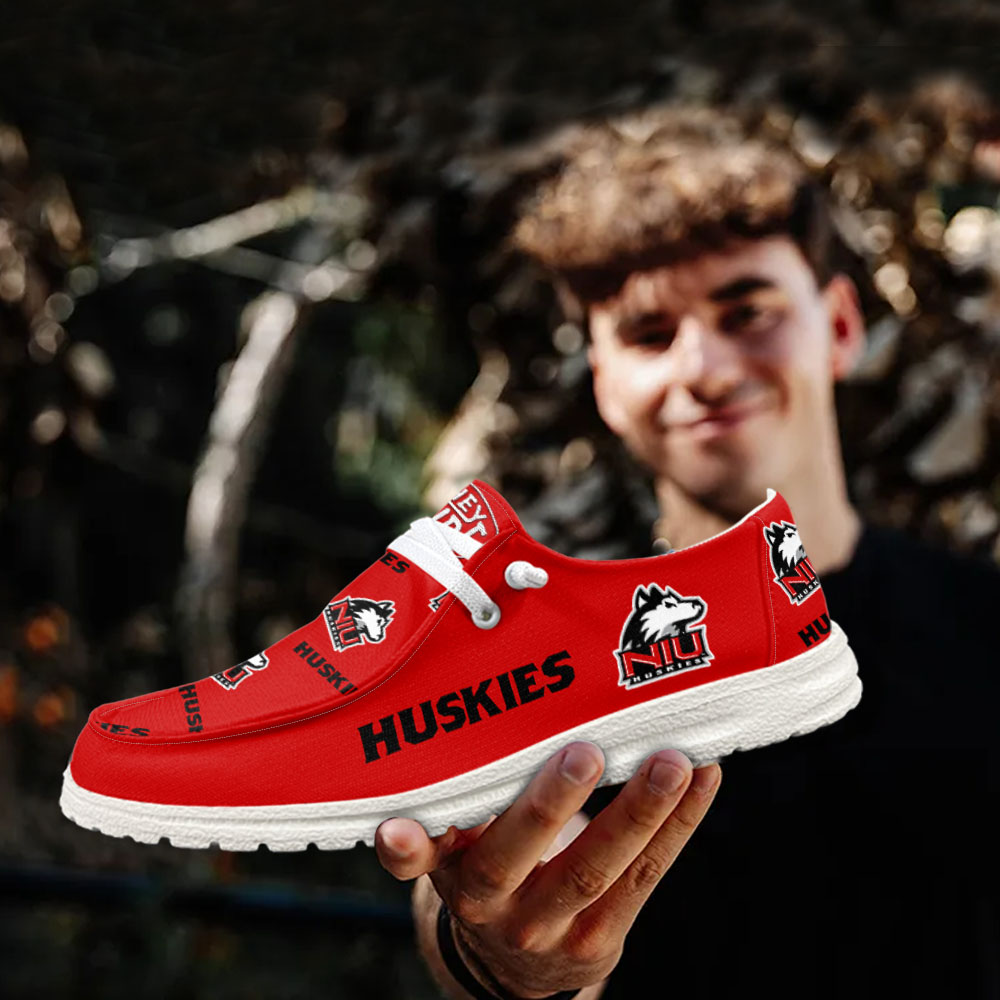 JWFancy NCAA Northern Illinois Huskies Hey Dude Shoes Wally Men's Lace Up Loafers Comfortable For Men And Women