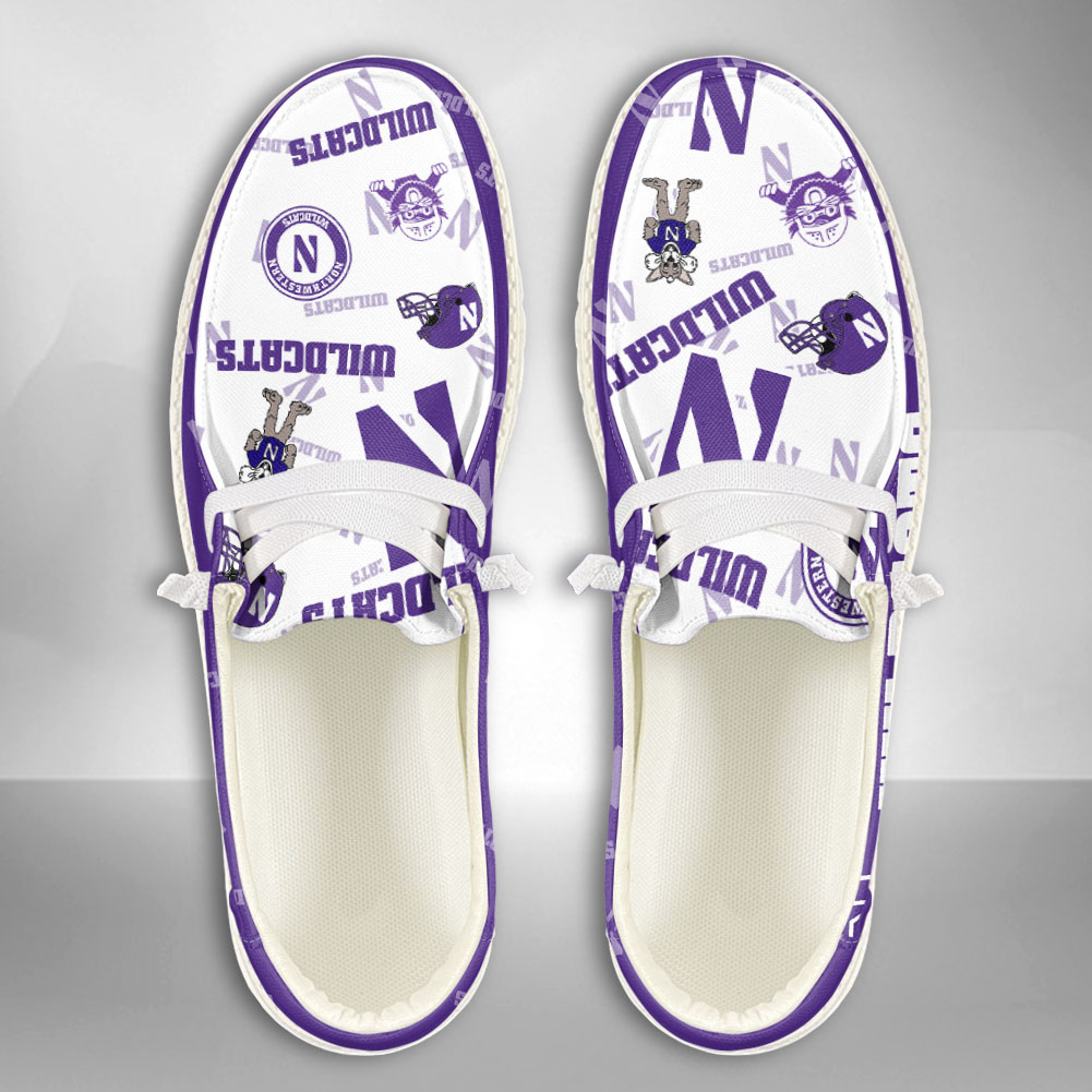 JWFancy NCAA Northwestern Wildcats Hey Dude Shoes Wally Men's Lace Up Loafers Comfortable For Men And Women
