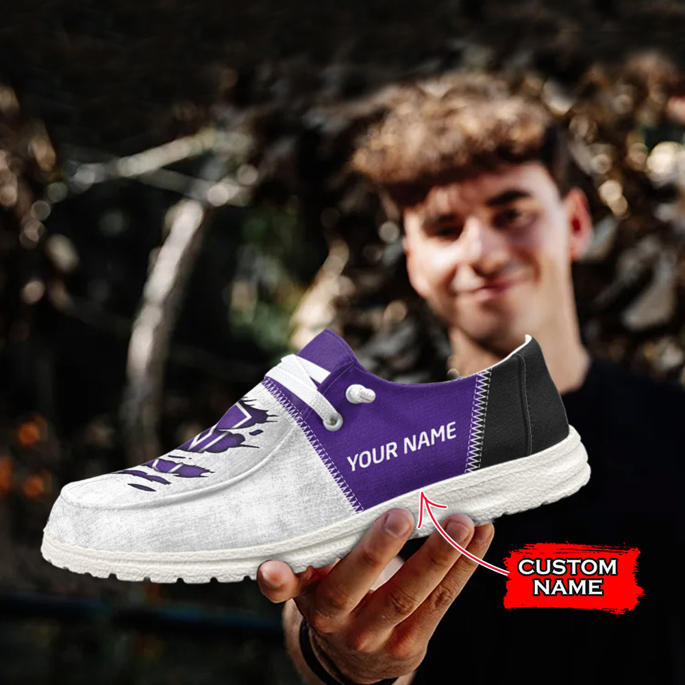 JWFancy NCAA Northwestern Wildcats Hey Dude Shoes Wally Men's Lace Up Loafers Comfortable For Men And Women