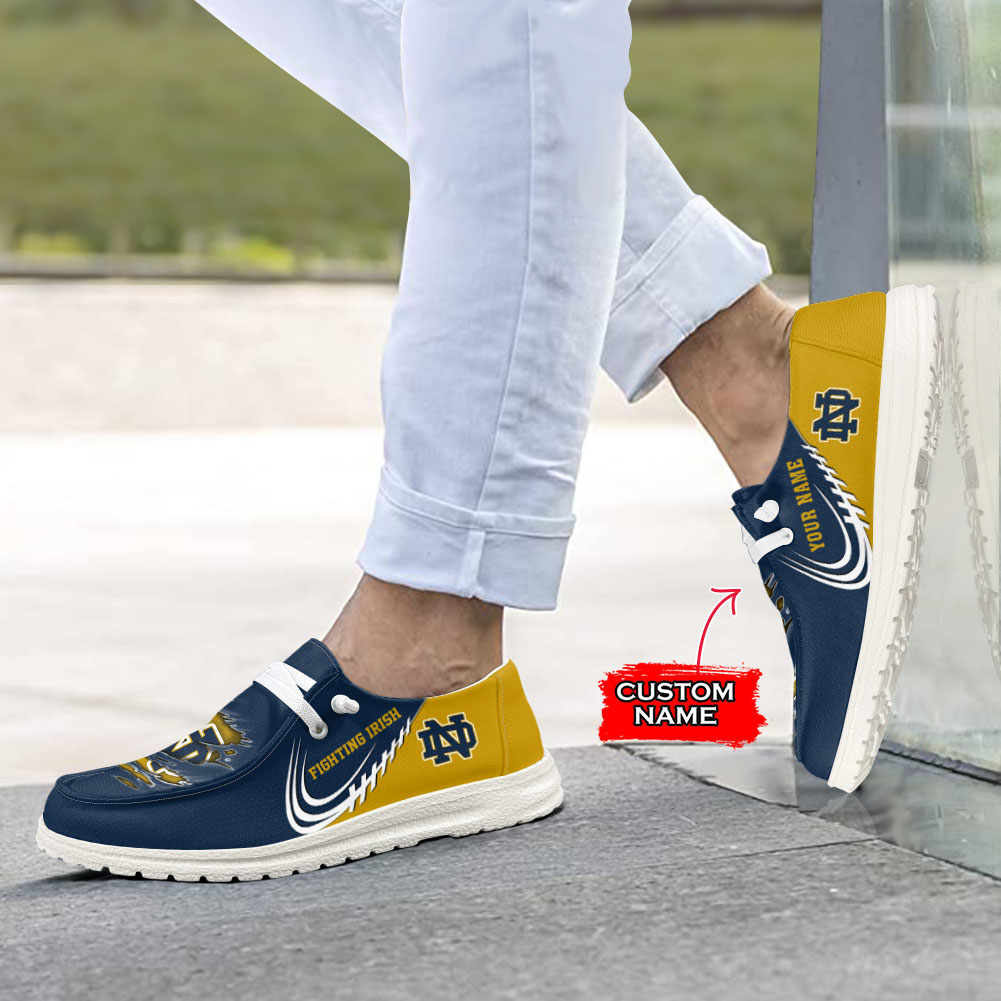 JWFancy NCAA Notre Dame Fighting Irish Hey Dude Shoes Wally Men's Lace Up Loafers Comfortable For Men And Women