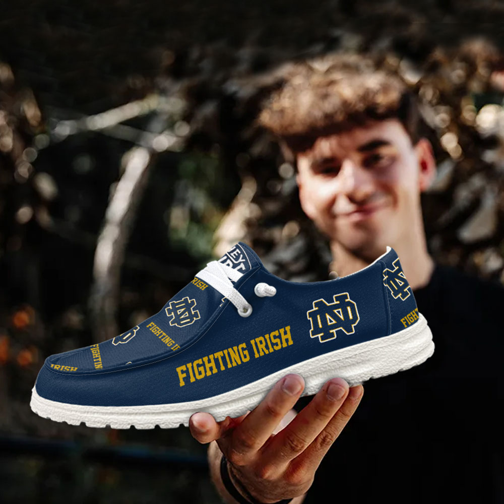 JWFancy NCAA Notre Dame Fighting Irish Hey Dude Shoes Wally Men's Lace Up Loafers Comfortable For Men And Women