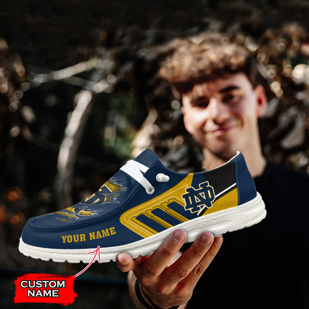 JWFancy NCAA Notre Dame Fighting Irish Hey Dude Shoes Wally Men's Lace Up Loafers Comfortable For Men And Women