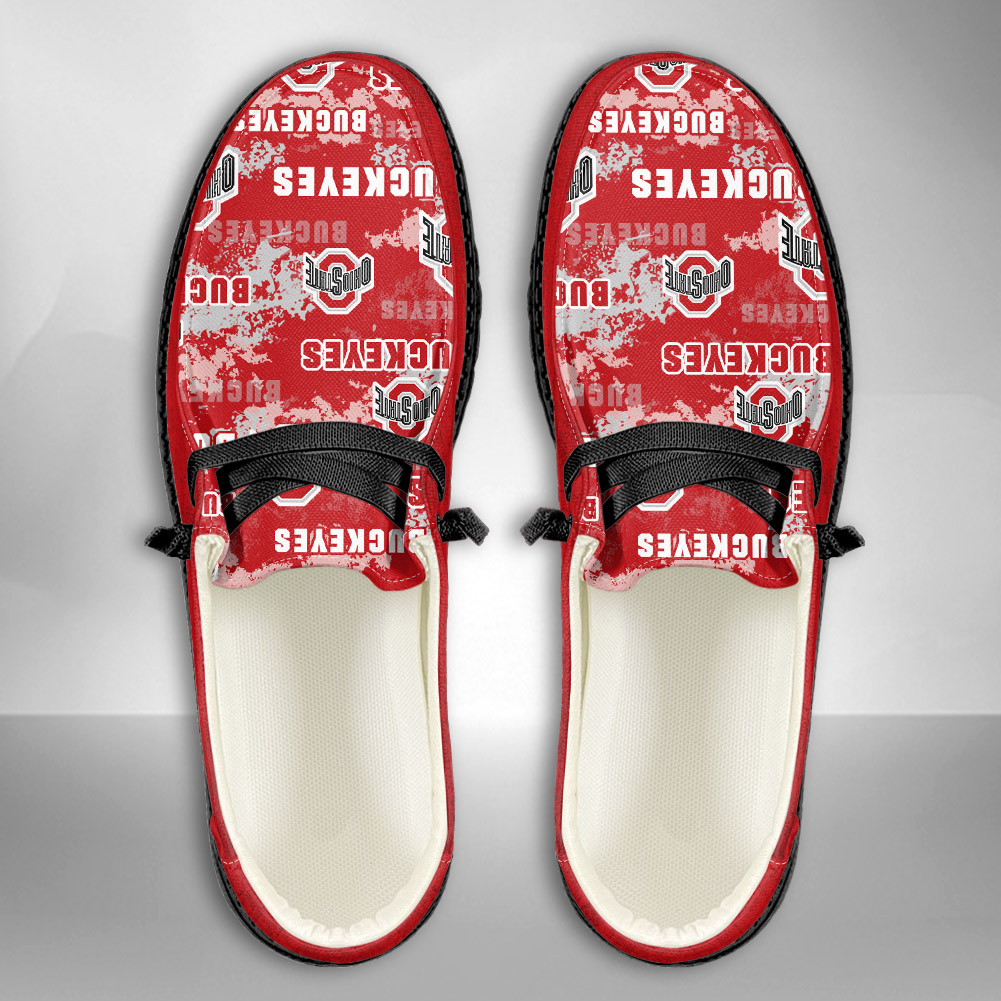 JWFancy NCAA Ohio State Buckeyes Hey Dude Shoes Wally Men's Lace Up Loafers Comfortable For Men And Women