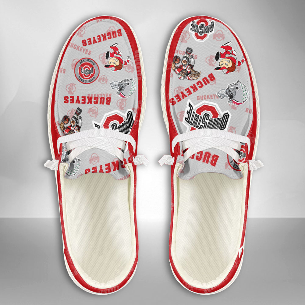 JWFancy NCAA Ohio State Buckeyes Hey Dude Shoes Wally Men's Lace Up Loafers Comfortable For Men And Women