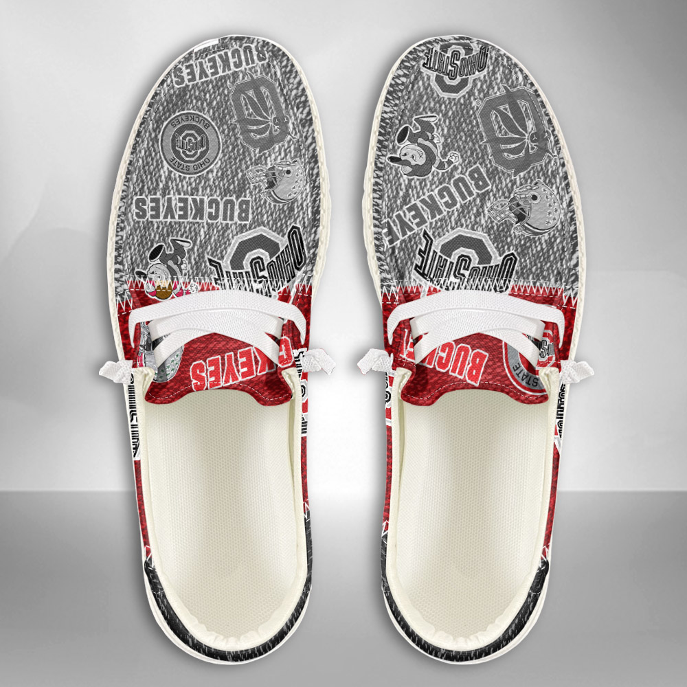 JWFancy NCAA Ohio State Buckeyes Hey Dude Shoes Wally Men's Lace Up Loafers Comfortable For Men And Women