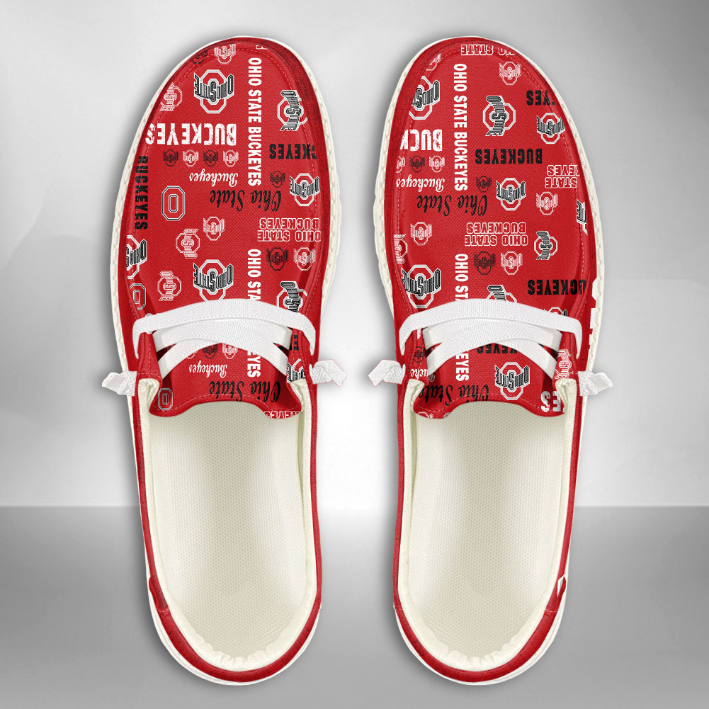 JWFancy NCAA Ohio State Buckeyes Hey Dude Shoes Wally Men's Lace Up Loafers Comfortable For Men And Women