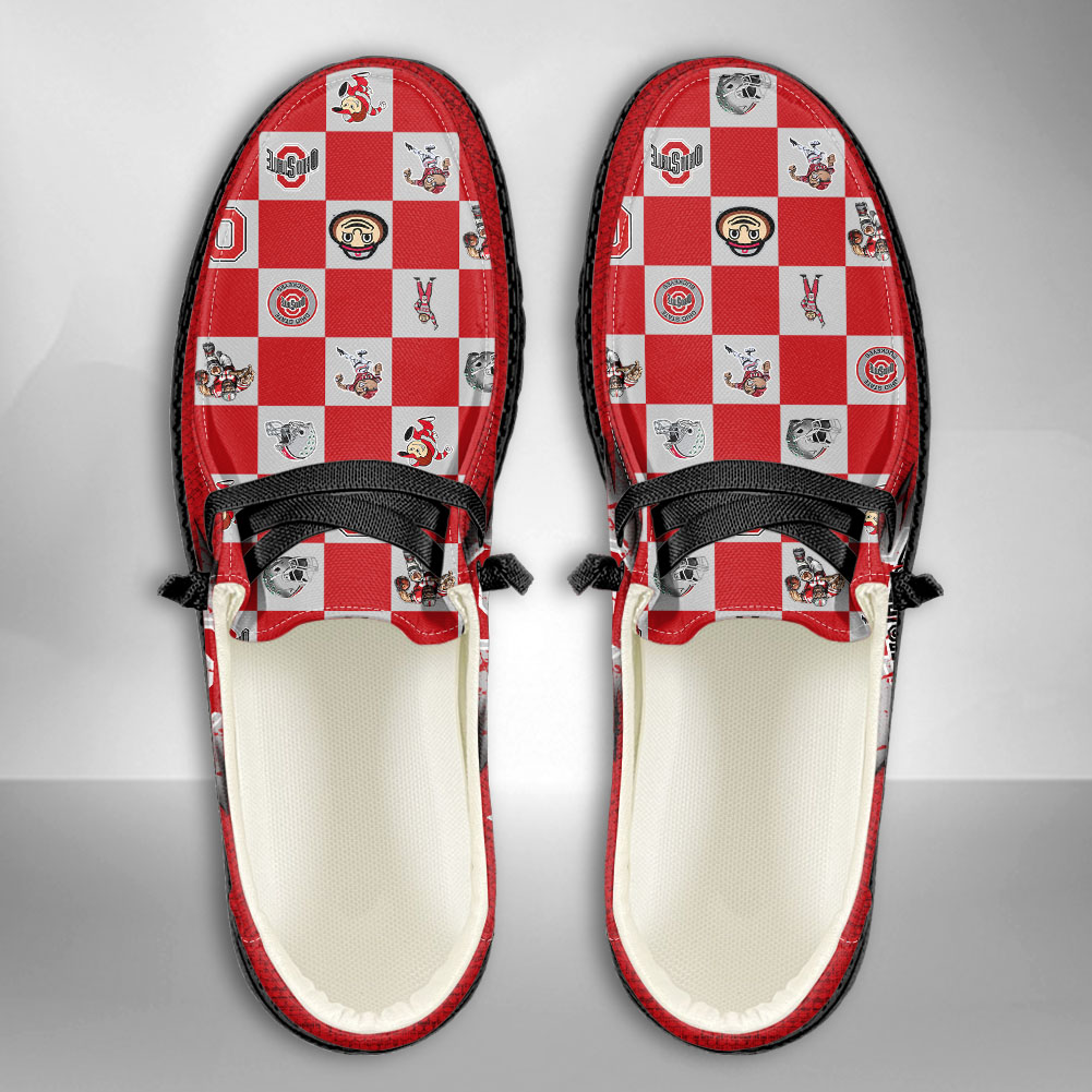 JWFancy NCAA Ohio State Buckeyes Hey Dude Shoes Wally Men's Lace Up Loafers Comfortable For Men And Women