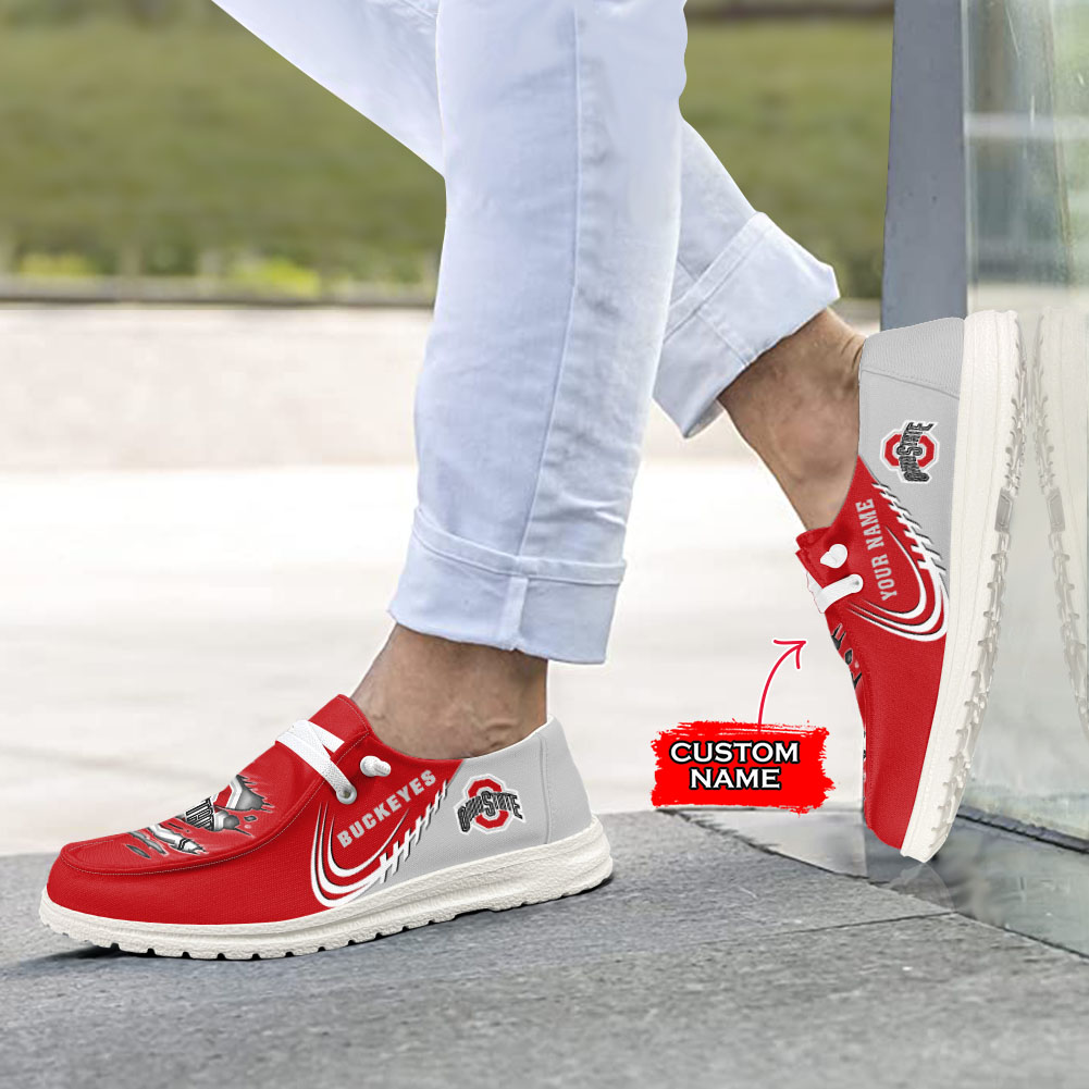 JWFancy NCAA Ohio State Buckeyes Hey Dude Shoes Wally Men's Lace Up Loafers Comfortable For Men And Women