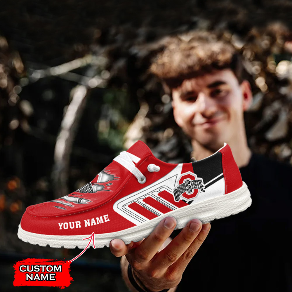 JWFancy NCAA Ohio State Buckeyes Hey Dude Shoes Wally Men's Lace Up Loafers Comfortable For Men And Women