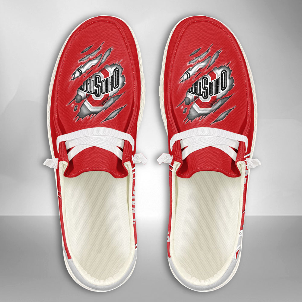 JWFancy NCAA Ohio State Buckeyes Hey Dude Shoes Wally Men's Lace Up Loafers Comfortable For Men And Women