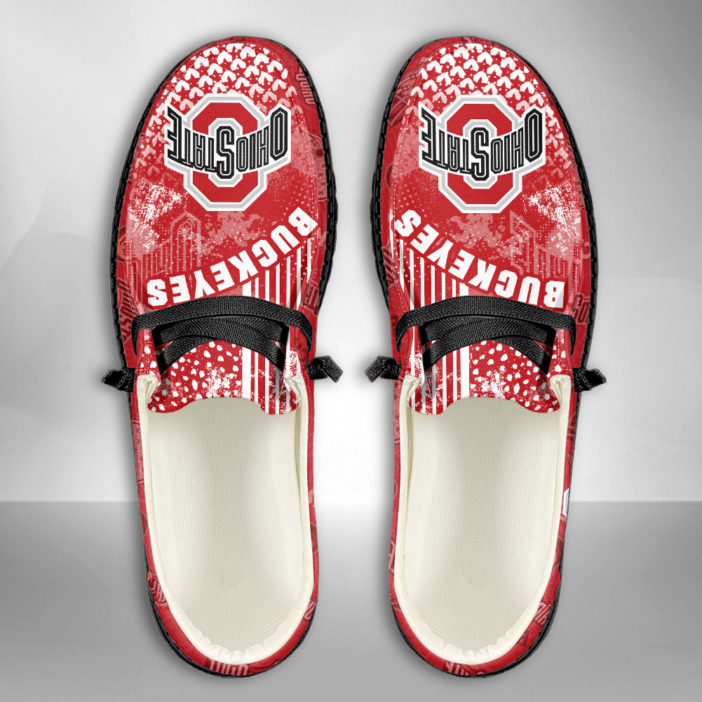 JWFancy NCAA Ohio State Buckeyes Hey Dude Shoes Wally Men's Lace Up Loafers Comfortable For Men And Women