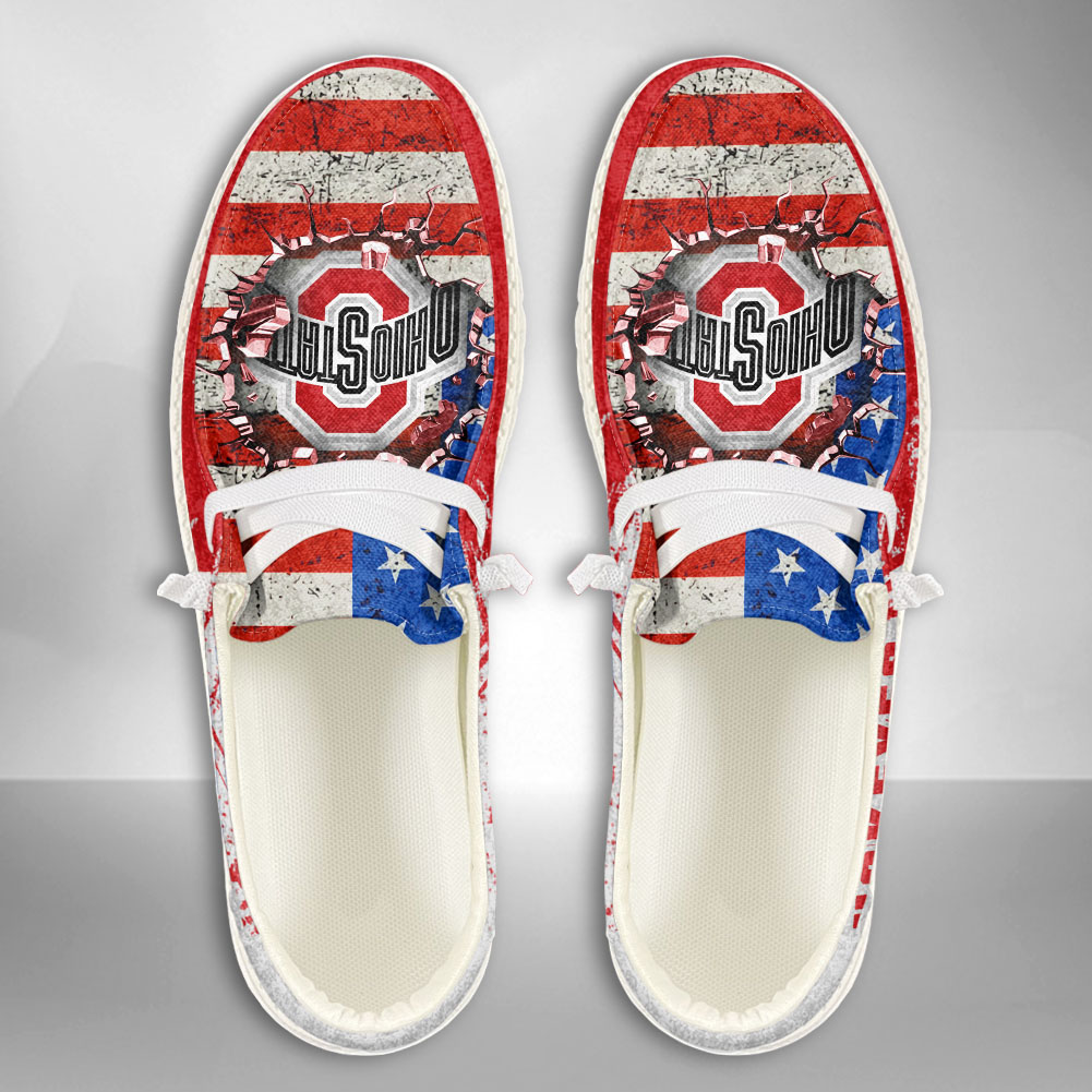 JWFancy NCAA Ohio State Buckeyes Hey Dude Shoes Wally Men's Lace Up Loafers Comfortable For Men And Women