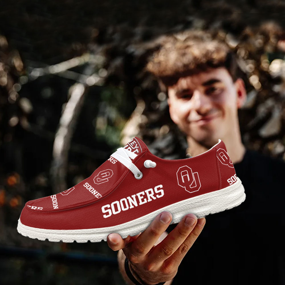 JWFancy NCAA Oklahoma Sooners Hey Dude Shoes Wally Men's Lace Up Loafers Comfortable For Men And Women