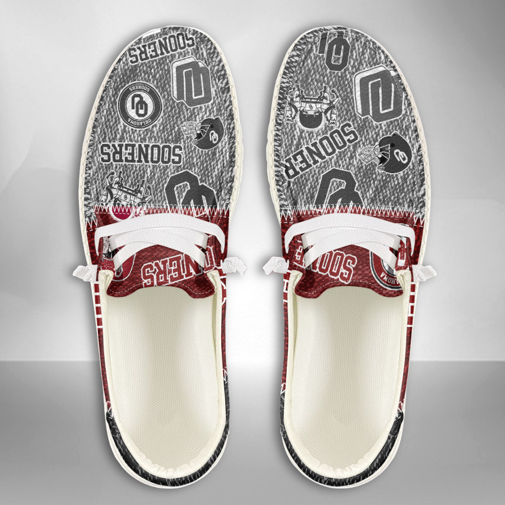 JWFancy NCAA Oklahoma Sooners Hey Dude Shoes Wally Men's Lace Up Loafers Comfortable For Men And Women
