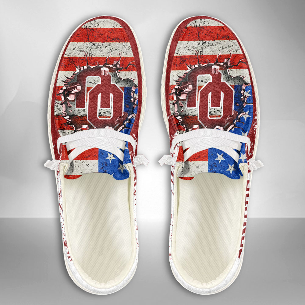 JWFancy NCAA Oklahoma Sooners Hey Dude Shoes Wally Men's Lace Up Loafers Comfortable For Men And Women