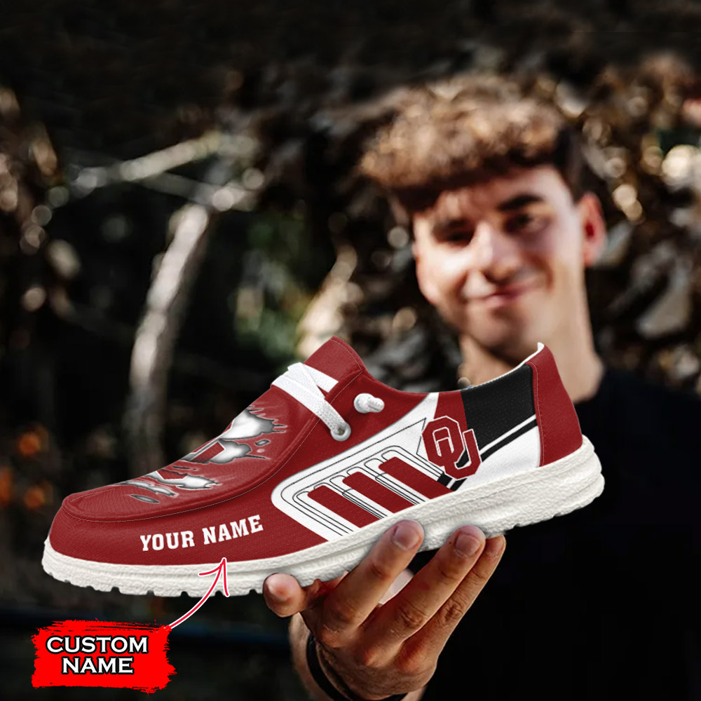 JWFancy NCAA Oklahoma Sooners Hey Dude Shoes Wally Men's Lace Up Loafers Comfortable For Men And Women