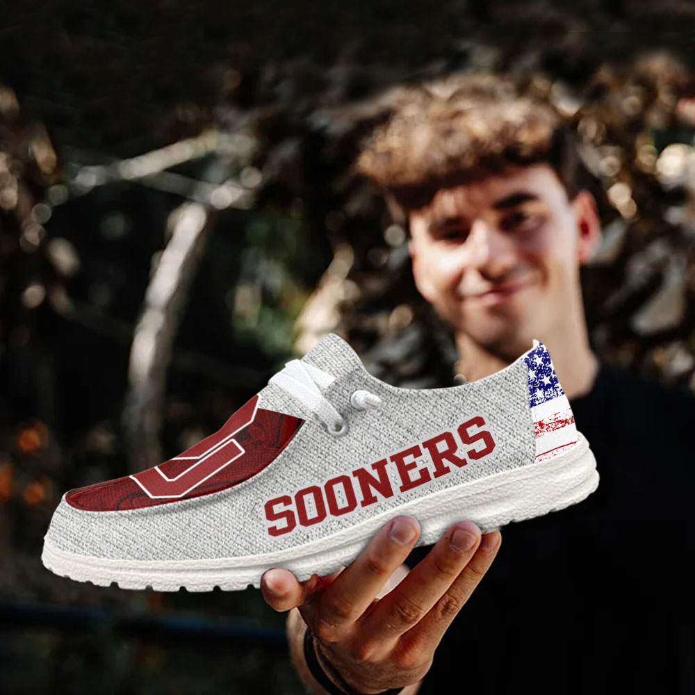 JWFancy NCAA Oklahoma Sooners Hey Dude Shoes Wally Men's Lace Up Loafers Comfortable For Men And Women