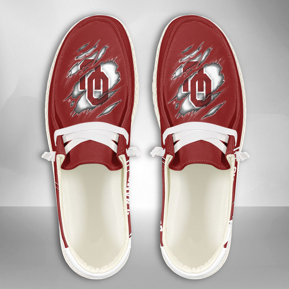 JWFancy NCAA Oklahoma Sooners Hey Dude Shoes Wally Men's Lace Up Loafers Comfortable For Men And Women