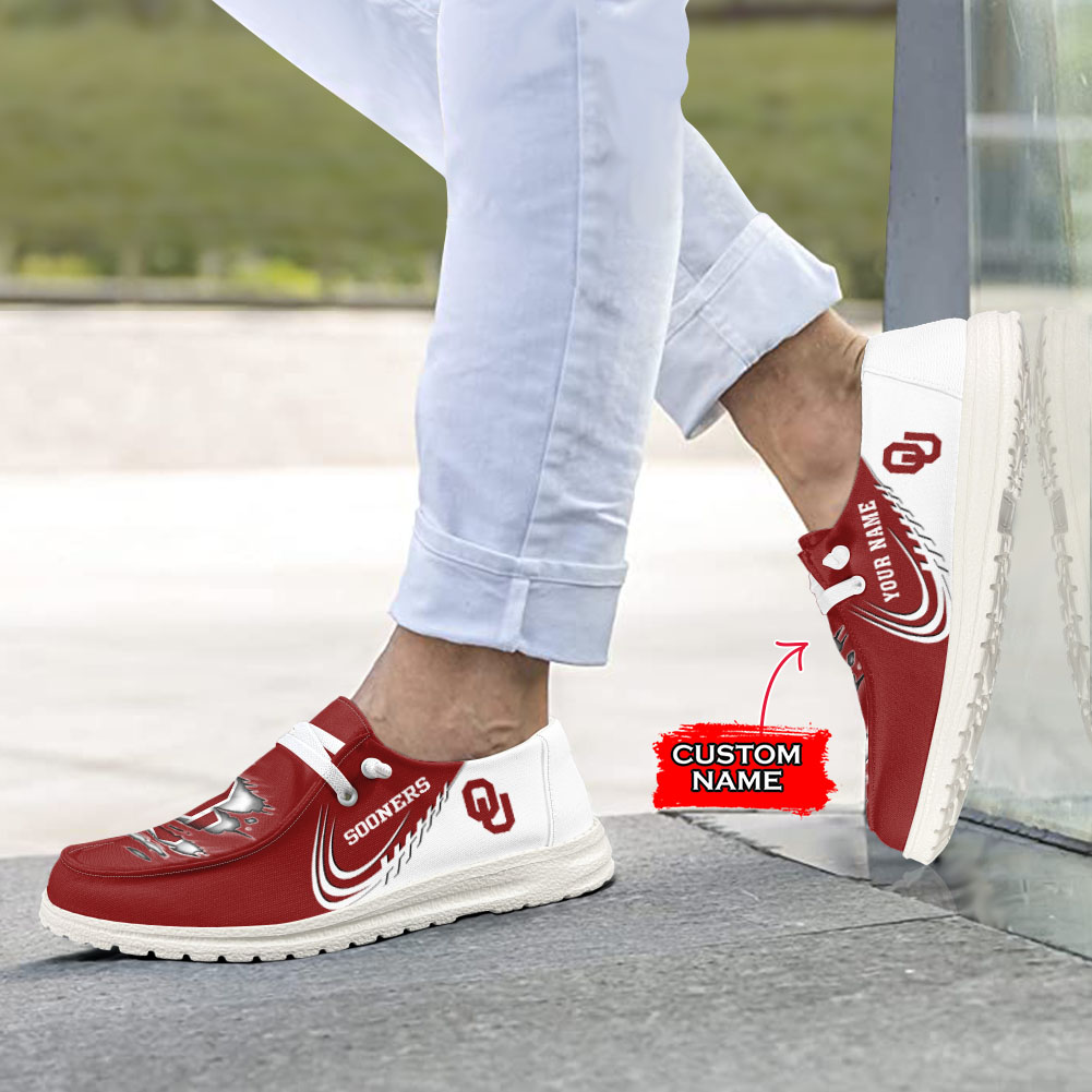 JWFancy NCAA Oklahoma Sooners Hey Dude Shoes Wally Men's Lace Up Loafers Comfortable For Men And Women