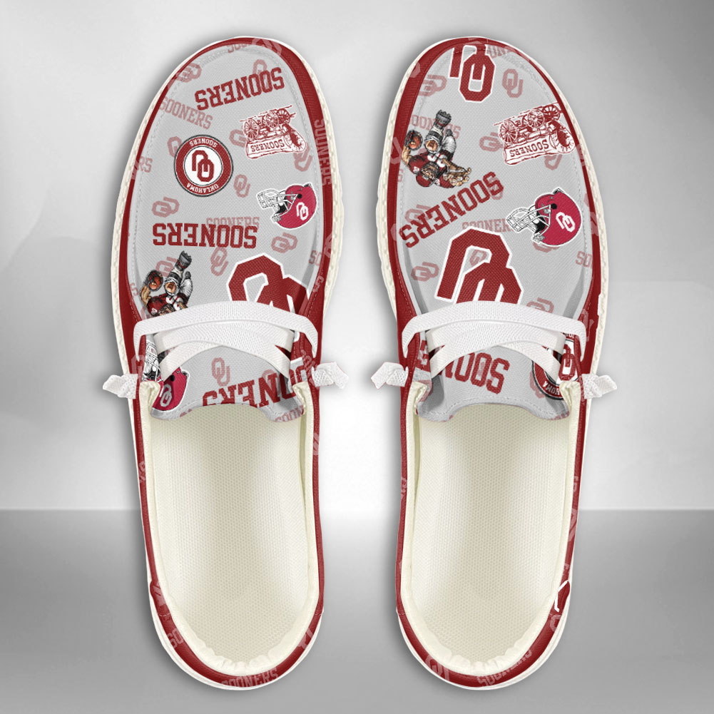 JWFancy NCAA Oklahoma Sooners Hey Dude Shoes Wally Men's Lace Up Loafers Comfortable For Men And Women