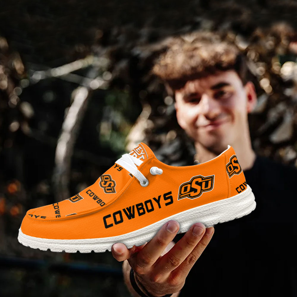 JWFancy NCAA Oklahoma State Cowboys Hey Dude Shoes Wally Men's Lace Up Loafers Comfortable For Men And Women