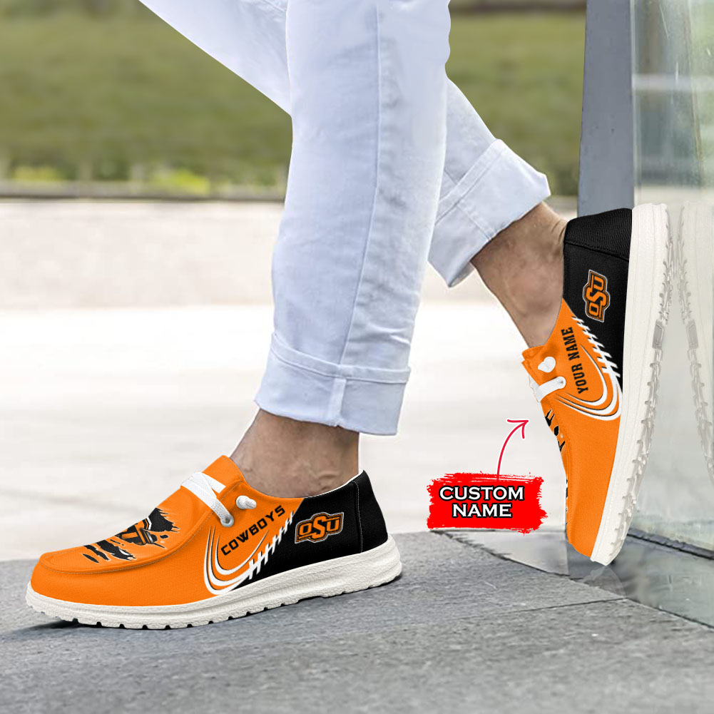 JWFancy NCAA Oklahoma State Cowboys Hey Dude Shoes Wally Men's Lace Up Loafers Comfortable For Men And Women