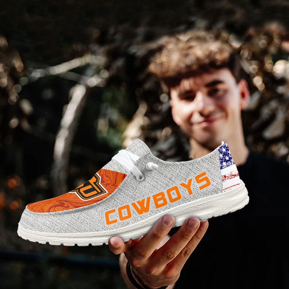 JWFancy NCAA Oklahoma State Cowboys Hey Dude Shoes Wally Men's Lace Up Loafers Comfortable For Men And Women